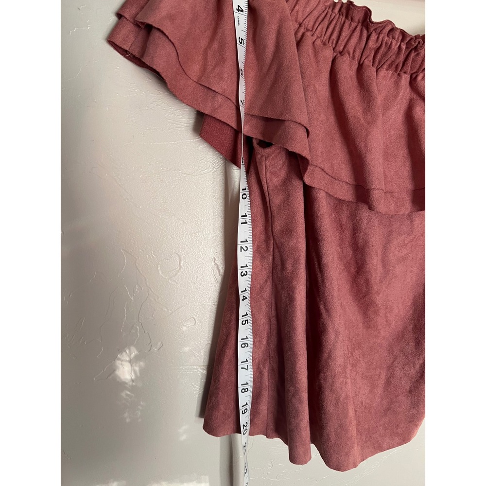 Young Fabulous & Broke Dusty Rose Faux Suede Off Shoulder Ruffle Top Small NWT - Picture 6 of 7